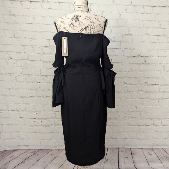 DO + BE Black Off The Shoulder Puffy Sleeves Midi Dress sz Large L NWT - Picture 6 of 8